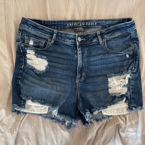 American Eagle Outfitters Women's Dark Blue Ripped Jean Shorts